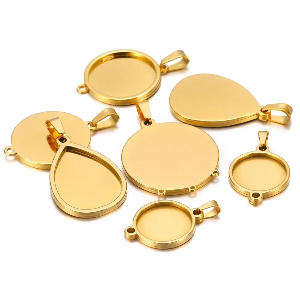 5 sztuk/partia puste Cabochon ze stali nierdzewnej ustawienie podstawy Charms okrągły owalny wisiorek fit 15 20 25mm akcesoria do wyrobu biżuterii