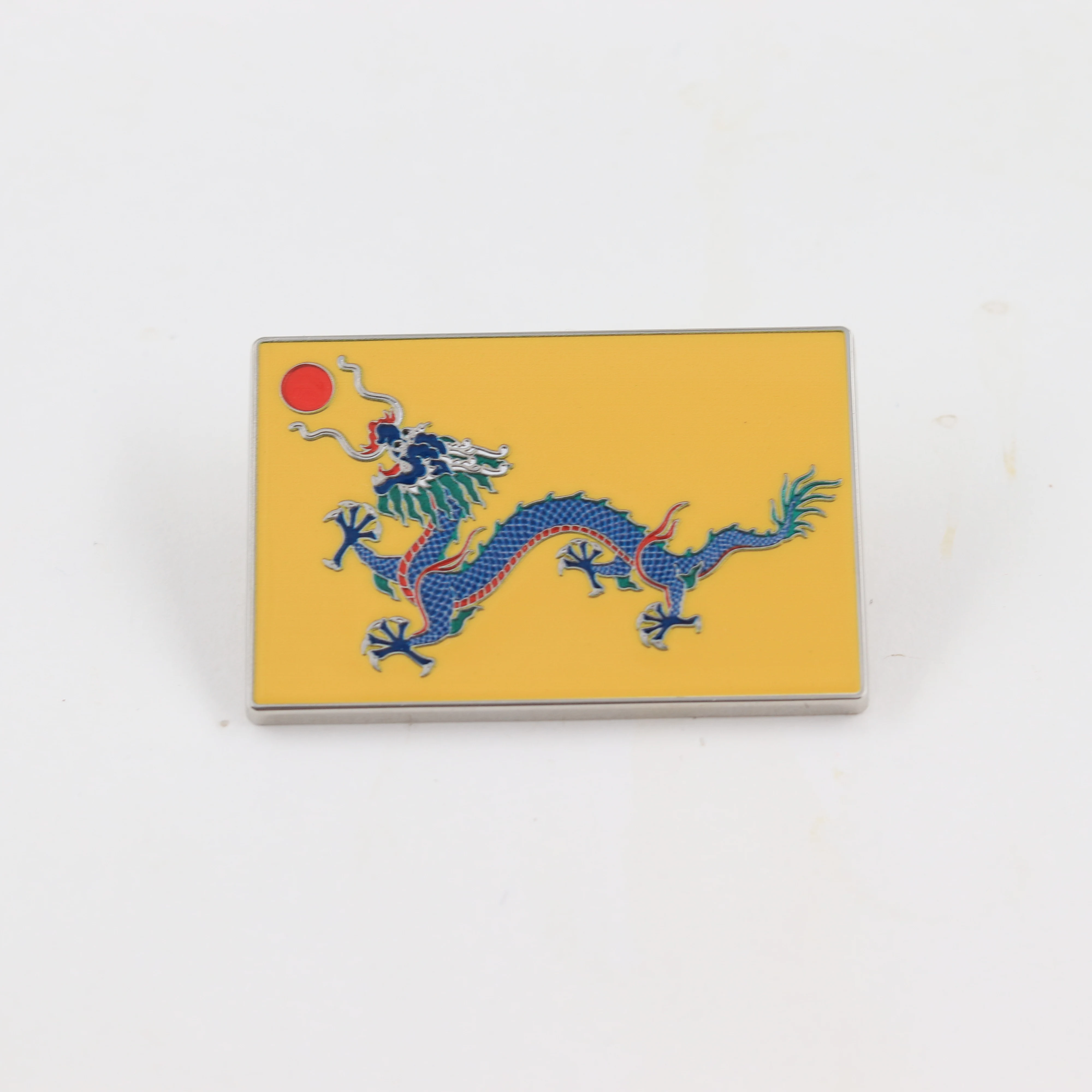 Vintage-Flaggen-Anstecknadeln der Qing-Dynastie, chinesische Drachenflaggen-Broschen, gelb-rote Sonne, kaiserliches Emblem, Abzeichen, Rucksack-Anstecknadel, Schmuckstück – Detail 10