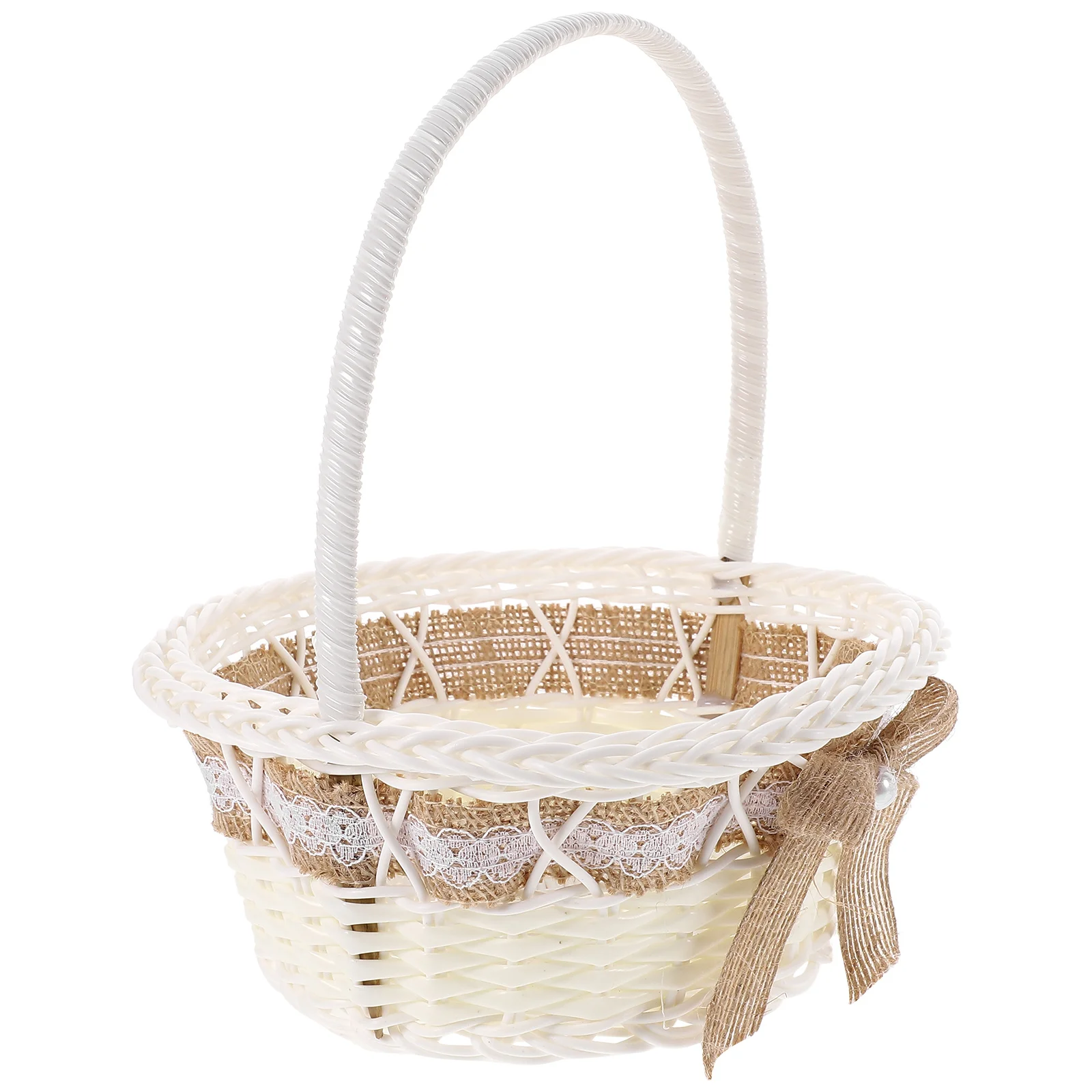 

Petal Imitation Rattan Hand-woven Round 18x21cm Handle Wedding Party Flower Handle Basket Container Storage