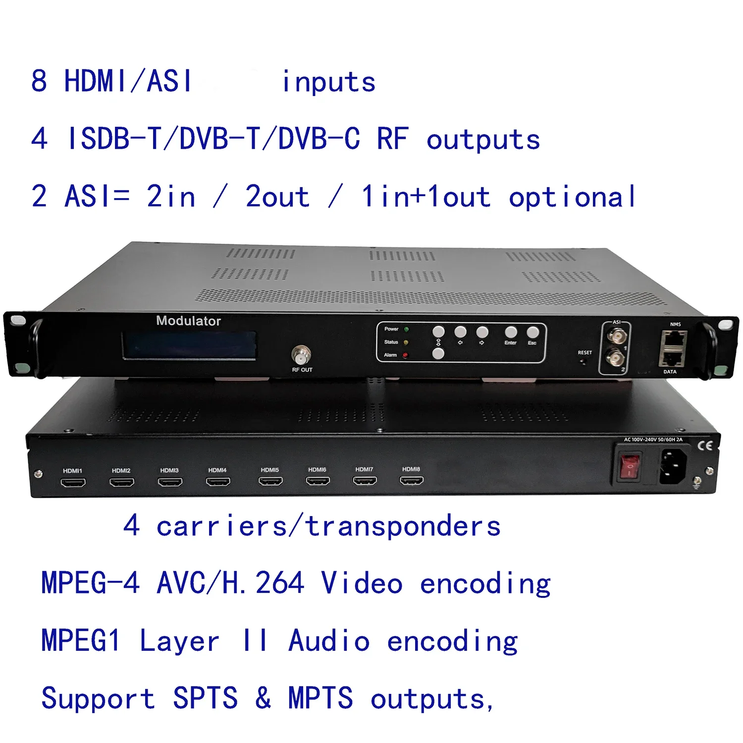 4 carriers 8 HDMI to DVB-C/DVB-T/ISDB-T encoder modulator Digital TV Headend QAM RF Modulator VEK-3782I-8