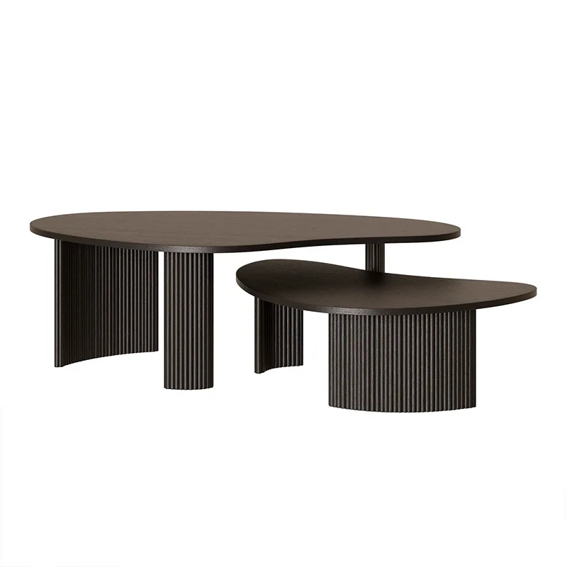 Solid wood combination irregular coffee table living room wabi-sabi style black coffee table