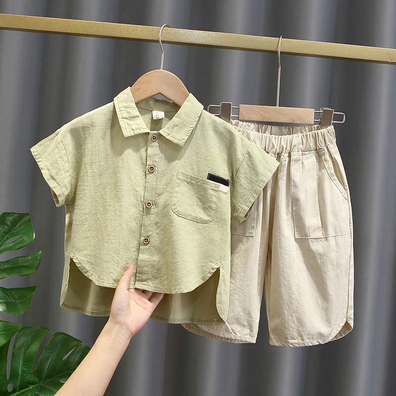 

Boys Cotton Linen Shirt Short Sleeve Summer New Style Fashionable Kids Clothing Set Casual Sportswear for Teenagers