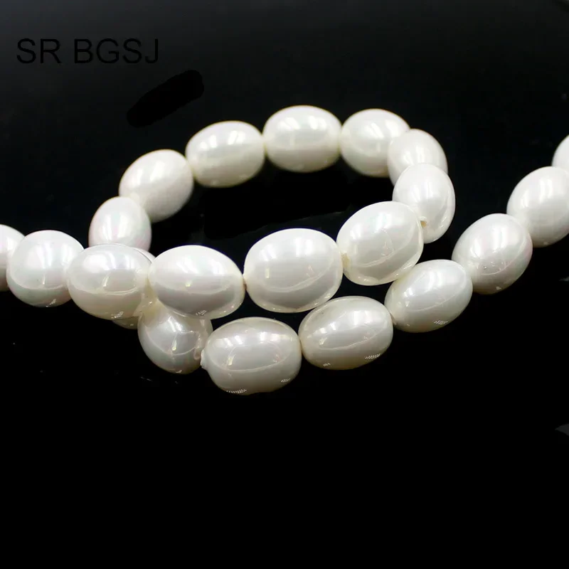 12x15mm Feeform Egg Shape White Natural Round MOP Shell Pearl Gems Beads Strand 15\