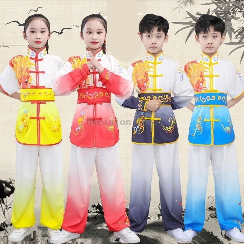 2026 creative children's printed top pants 2-piece set kids' buckle kung fu set boys/girls chinese performance wushu uniform set