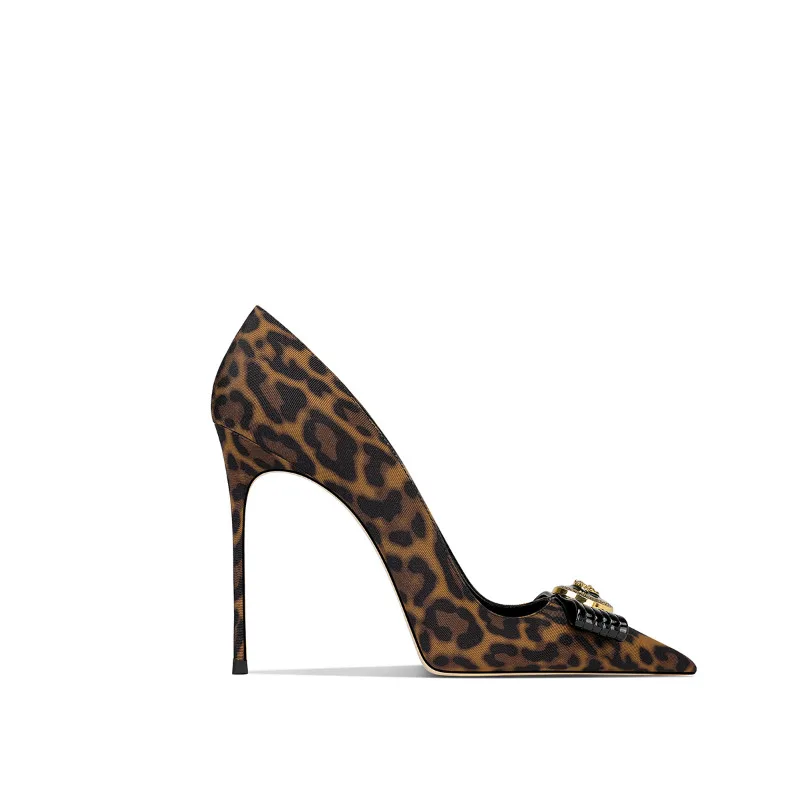 

2025 Fall Fashion Women High Heels Brown Suede Leopard Print Pointed Stiletto Designer Shoes
