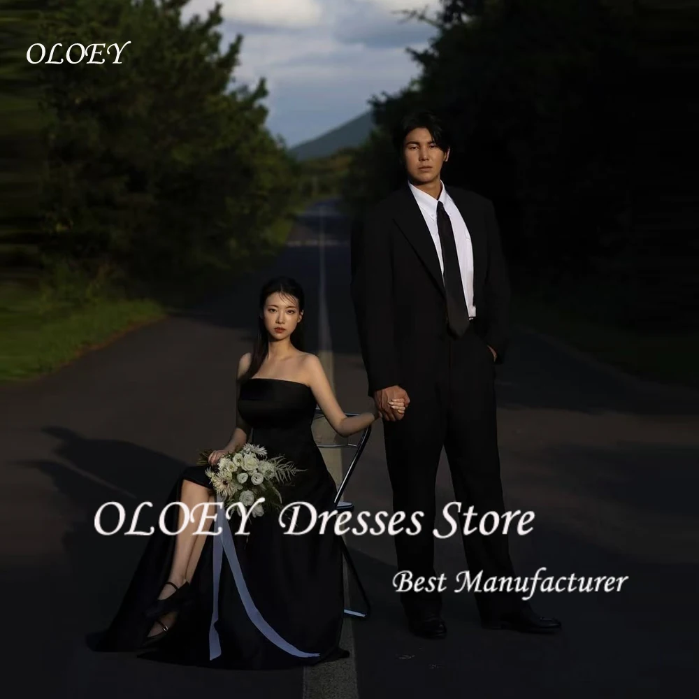 

OLOEY Simple Black Evening Dresses Women Formal Party Dress Sleeveless Floor Length Korea Wedding Dress Photo Shoot Customized