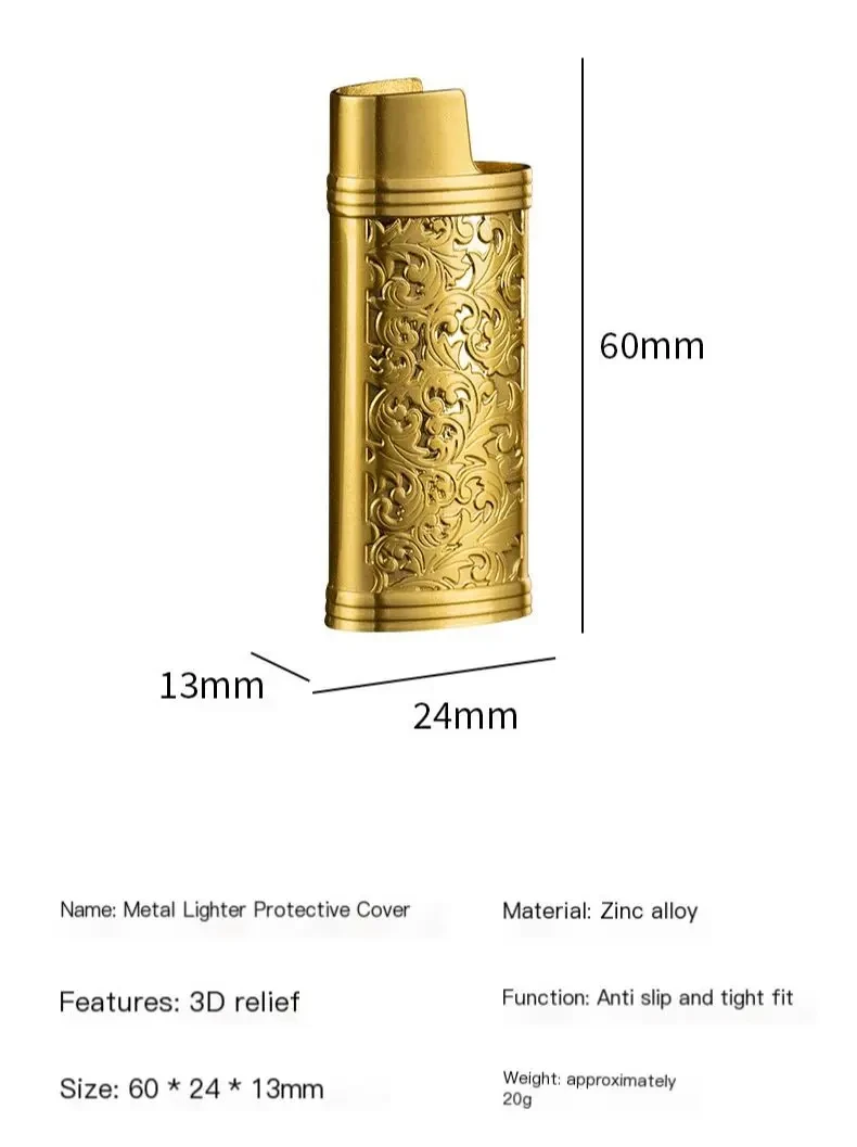 Suitable for Small BIC J5 J25 Mini Vintage Carved Lighter Case Zinc Alloy Elegant Pattern