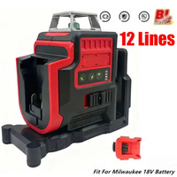 For Milwaukee 18V Battery Laser Level 12 Lines 3D Horizontal & Vertical Green Beams Light Meter Self-Leveling Lasers Tools