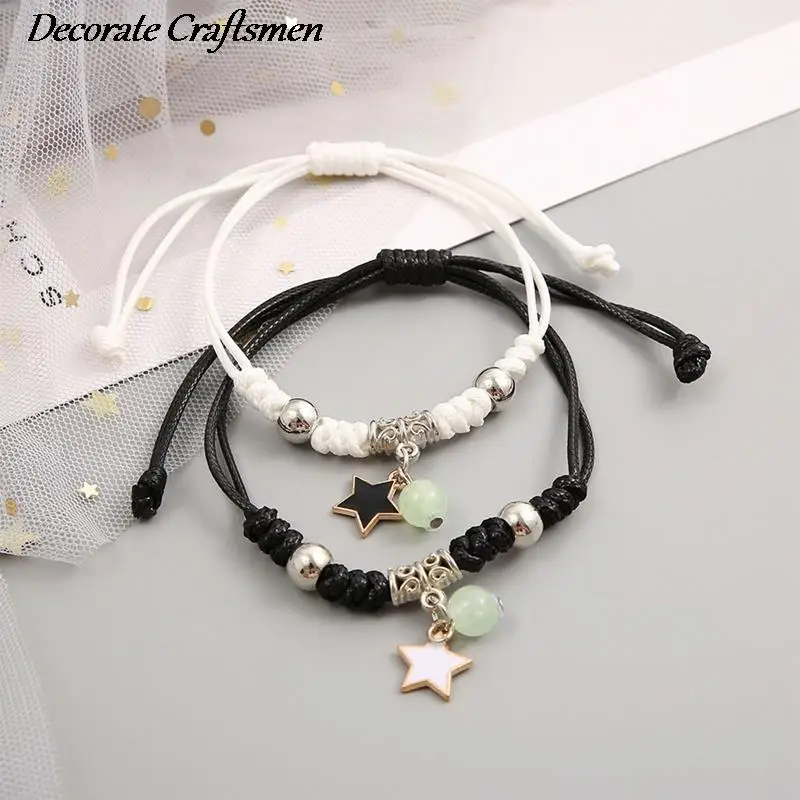 2PC/Set Luminous Star Pendant Bracelet Couple Adjustable Rope Matching Friend Bracelets Love Gifts Jewelry