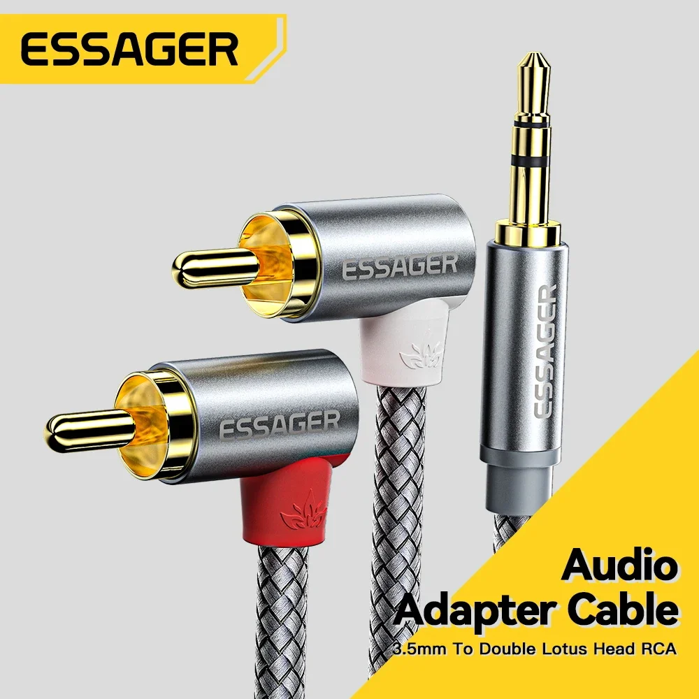 Essager 90 ° RCA Cable Jack 3.5mm to 2RCA AUX Audio Stereo Cable Male Splitter For TV PC Amplifier DVD Headphone Speaker Cable