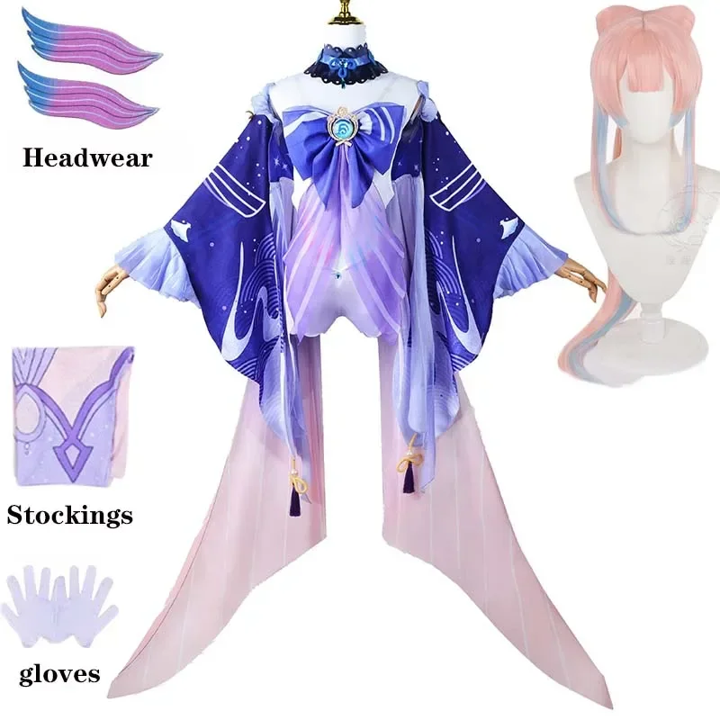 Sangonomiya Kokomi Cosplay Costume Pearl of Wisdom Kokomi Outfit Dress Wig Full Set Comic Con