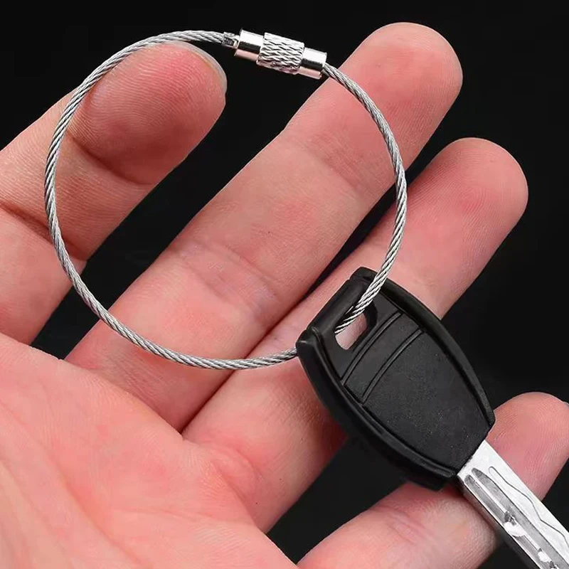 Wire Rope Keychain Stainless Steel Wire Key Chain Keyring Tag Ropes Carabiner Cable Key Ring Outdoor Hiking Wire Loop Screw Lock image 2