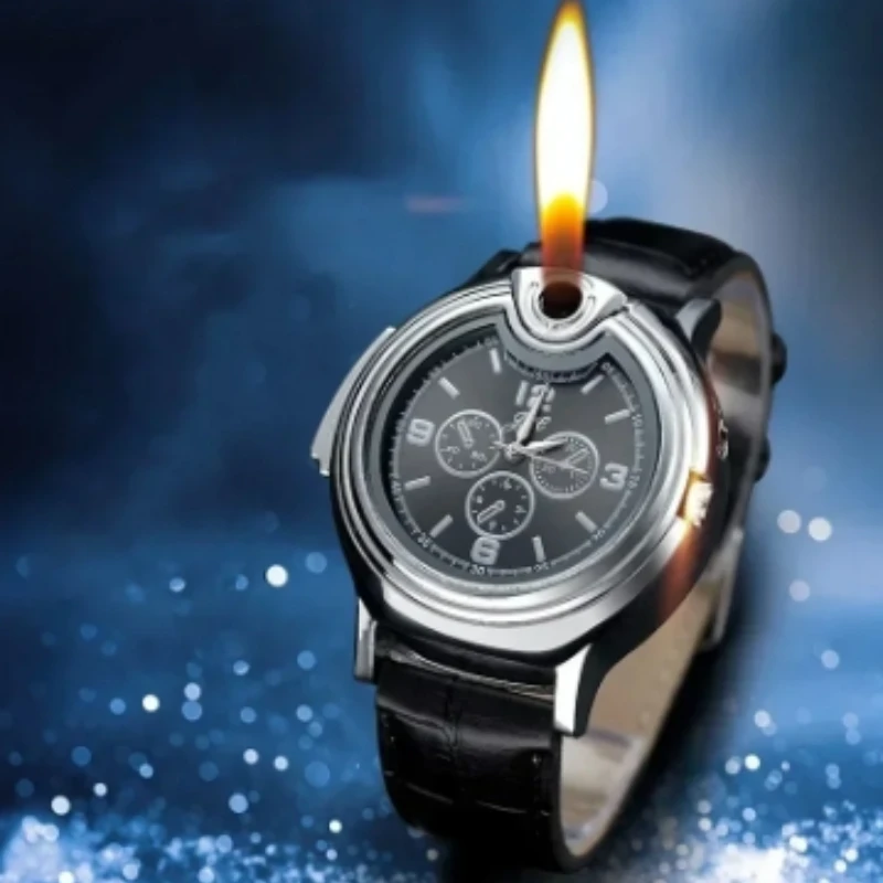 2025 Quartz Electronic Watch For Men Multifunction Cigarette Lighter USB Charge Silicone WatchThree Fake Eyes Men's Gift