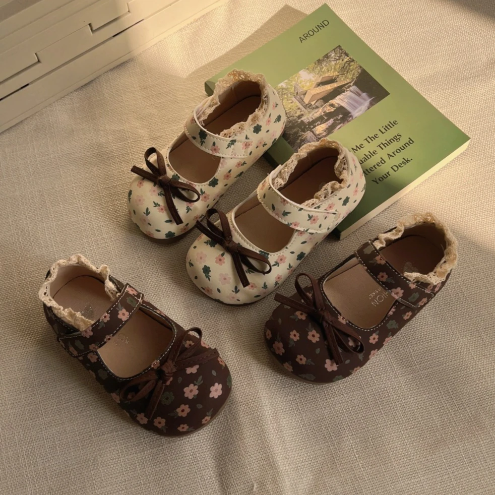 Toddler Girls Mary Jane Flats – Floral Low-Cut Princess Shoes, Korean Style Comfortable Casual for School & Play
