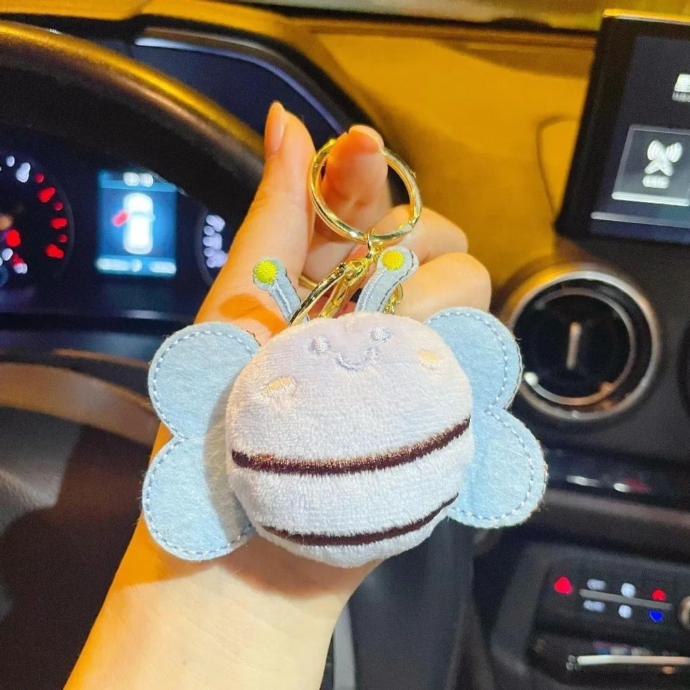Cute Bee Design Plush Keychain 1PC Sweet Plush Stuffed Animal Keychain Cartoon Style Hanging Ornament Cartoon Keyring For Women