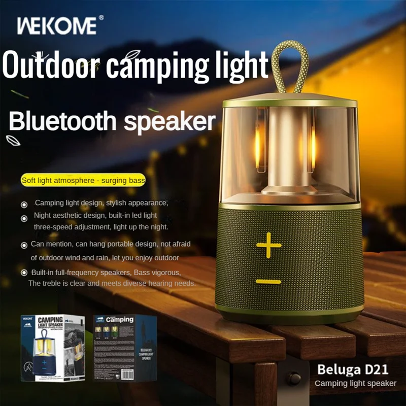 

Outdoor Camping Light Speakers LED Dynamic Flame Atmosphere Lamp Subwoofer Enhanced Bass Portable Card Music Player Night Light