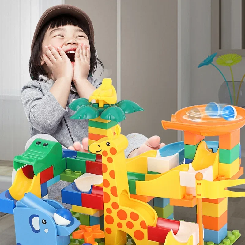 Run Marble Race Große Blöcke Größe Labyrinth Ball Track Bausteine Kunststoff Trichter Rutsche Puzzle Rennstrecke DIY Kompatible Steine