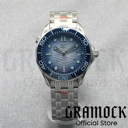 Gramock 41mm Watch For Men With Gradient Summer Blue Wave Dial Bezel Sapphire Glass NH35 Automatic Mechanical Wristwatch Steel