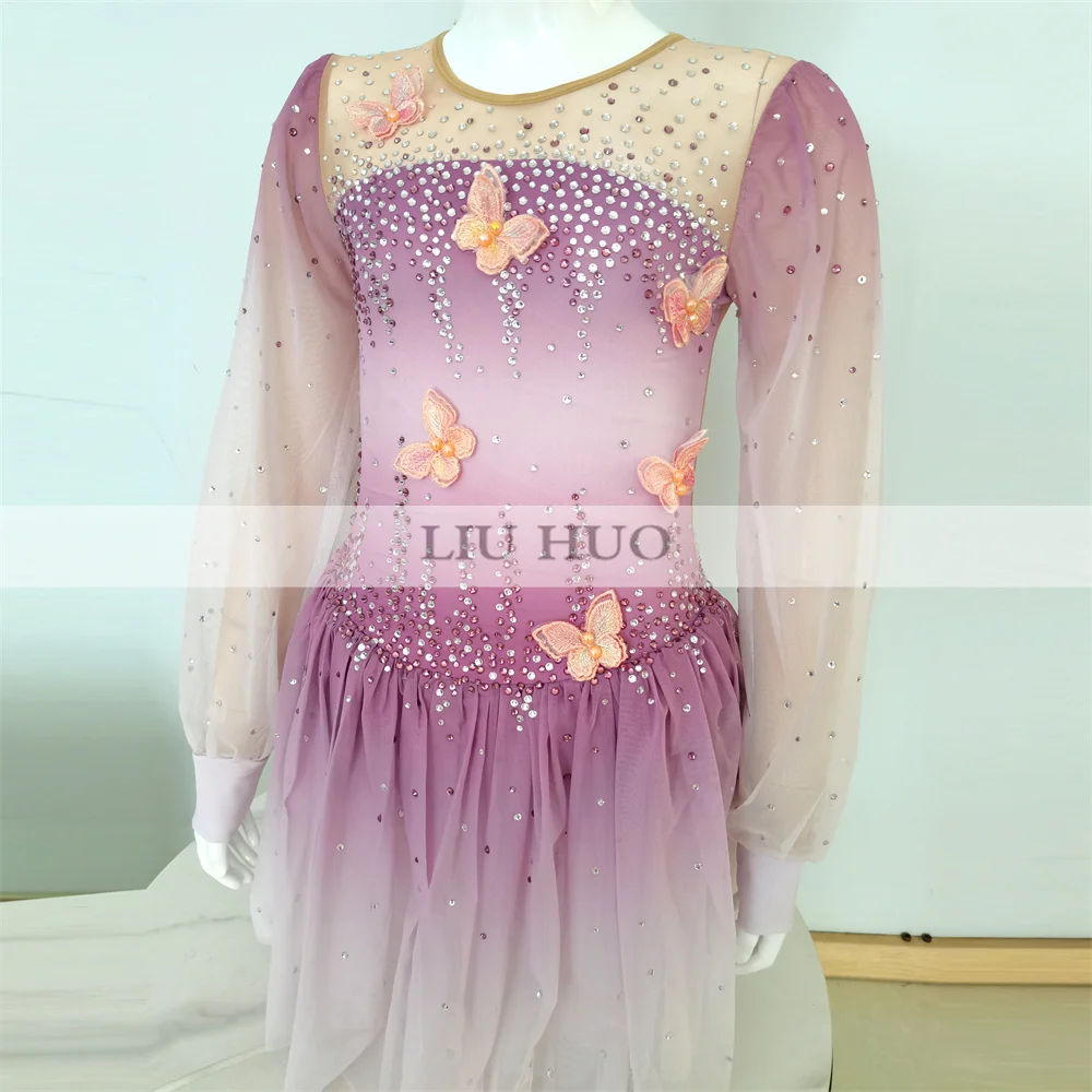 LIUHUO danse sur glace robe de patinage artistique femmes adulte fille adolescents personnaliser Costume Performance compétition justaucorps dégradé violet