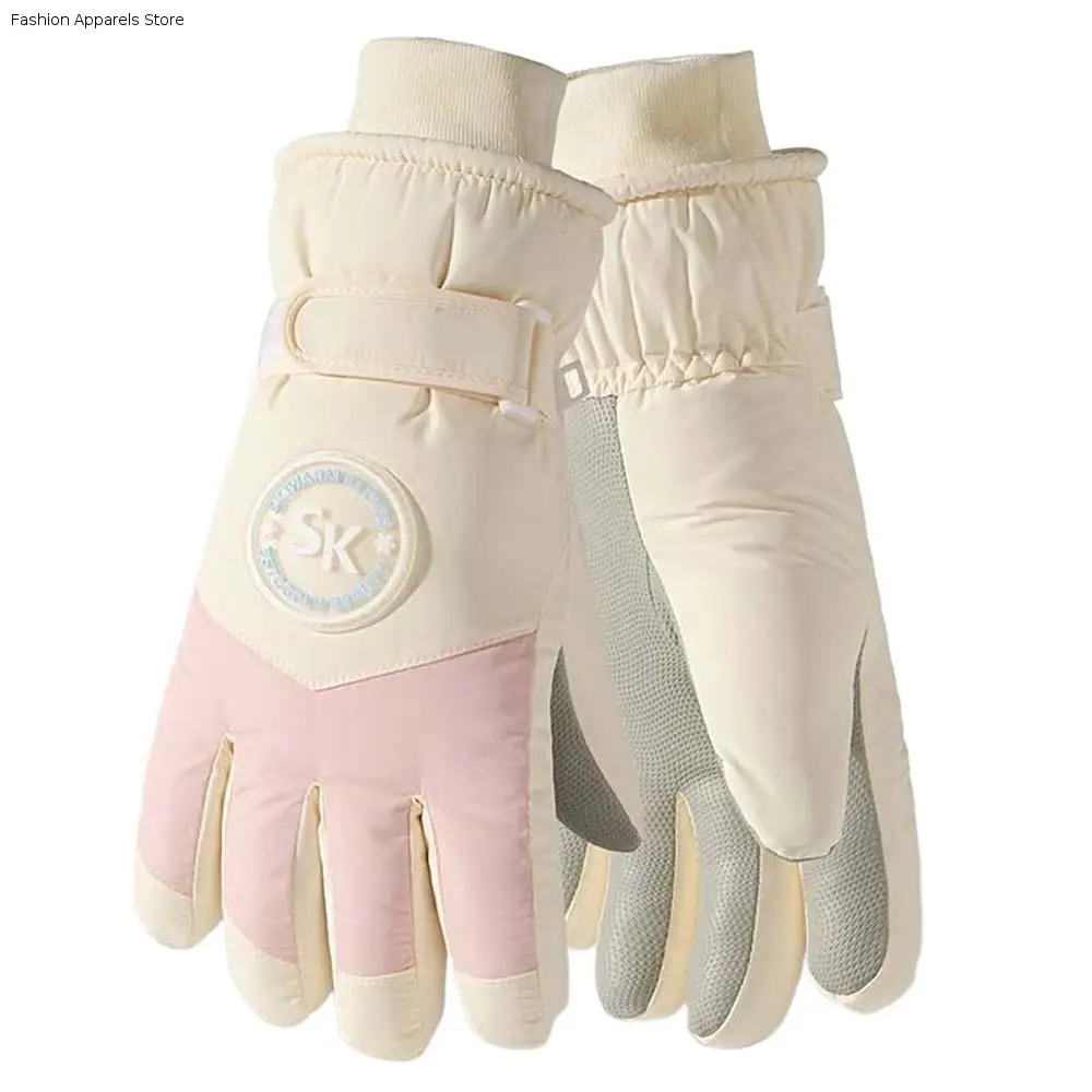 

Oxford Cloth Plush Thickened Gloves Coral Fleece Soft Ski Anti-cold Mittens Anti-splash Water Contrast Color