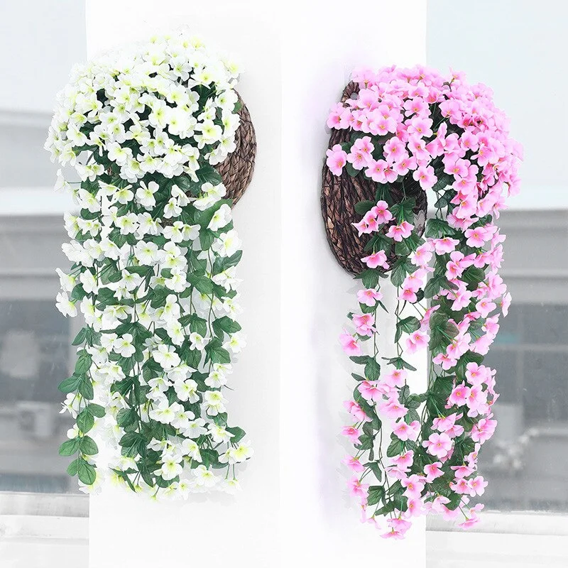 

Artificial Fake Violet Garland Silk Flowers Hanging Basket Flower Plants for Outdoor Home Wedding Garden Balcony Wall Decoration