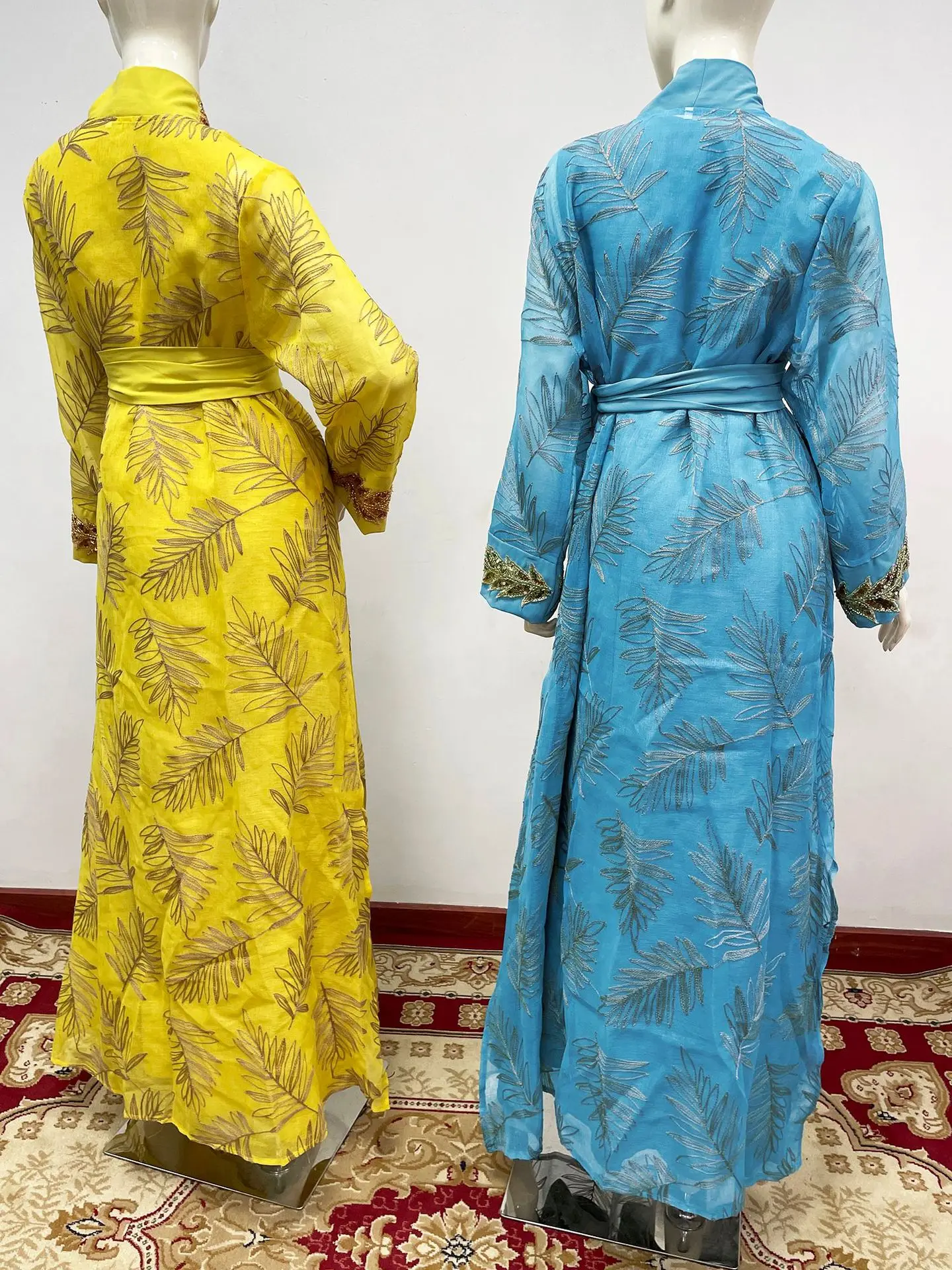 Moslim Jurk Vrouwen Party Abaya 2-delige Set Vest Jurken Borduren Arabische Lange Gewaad Marokko Dubai Kaftan Vestidos Jalabiya