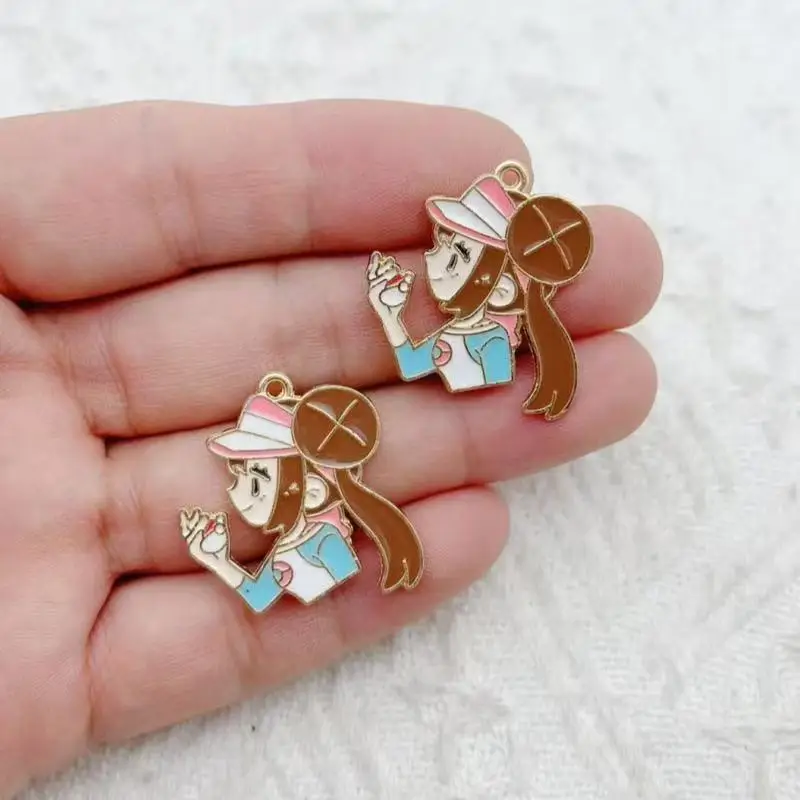 10pcs Cartoon Girl Drip Oil Alloy DIY Accessories Bracelet Necklace Keychain Pendant Accessories view 2