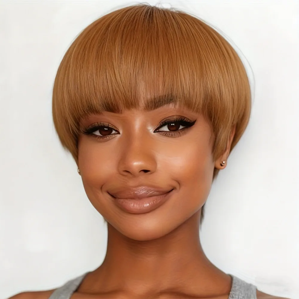 

Парик пикси, короткий прямой парик из натуральных волос с стрижкой пикси, 6 дюймов, парик для ежедневного использования на вечеринке, машинное производство, волосы Remy 99j/4/черный цвет, плотность 150%