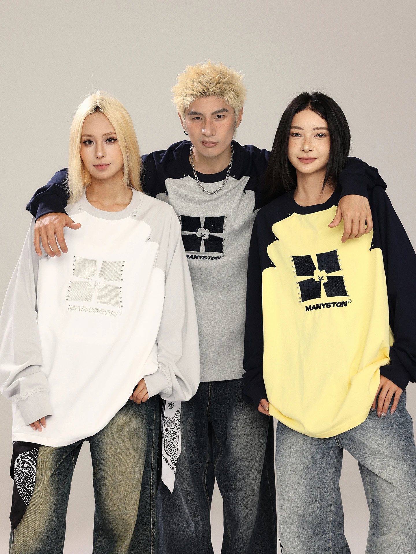 

Мужская футболка MANYSTON American High Street из чистого хлопка Long Sve, весна-осень, модный дизайн, базовая одежда для пар