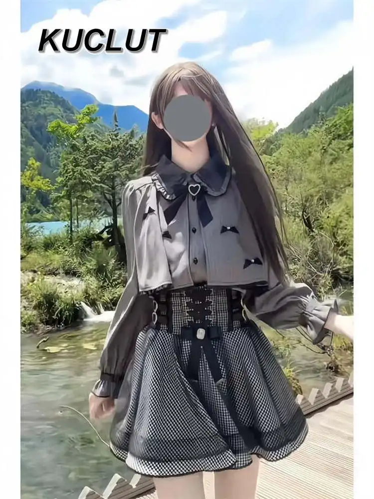 

Рубашка с длинными рукавами и юбка с бантом для девочек, комплект из двух предметов, кружевные комплекты униформы JK в японском стиле для колледжа для женщин, осень-зима
