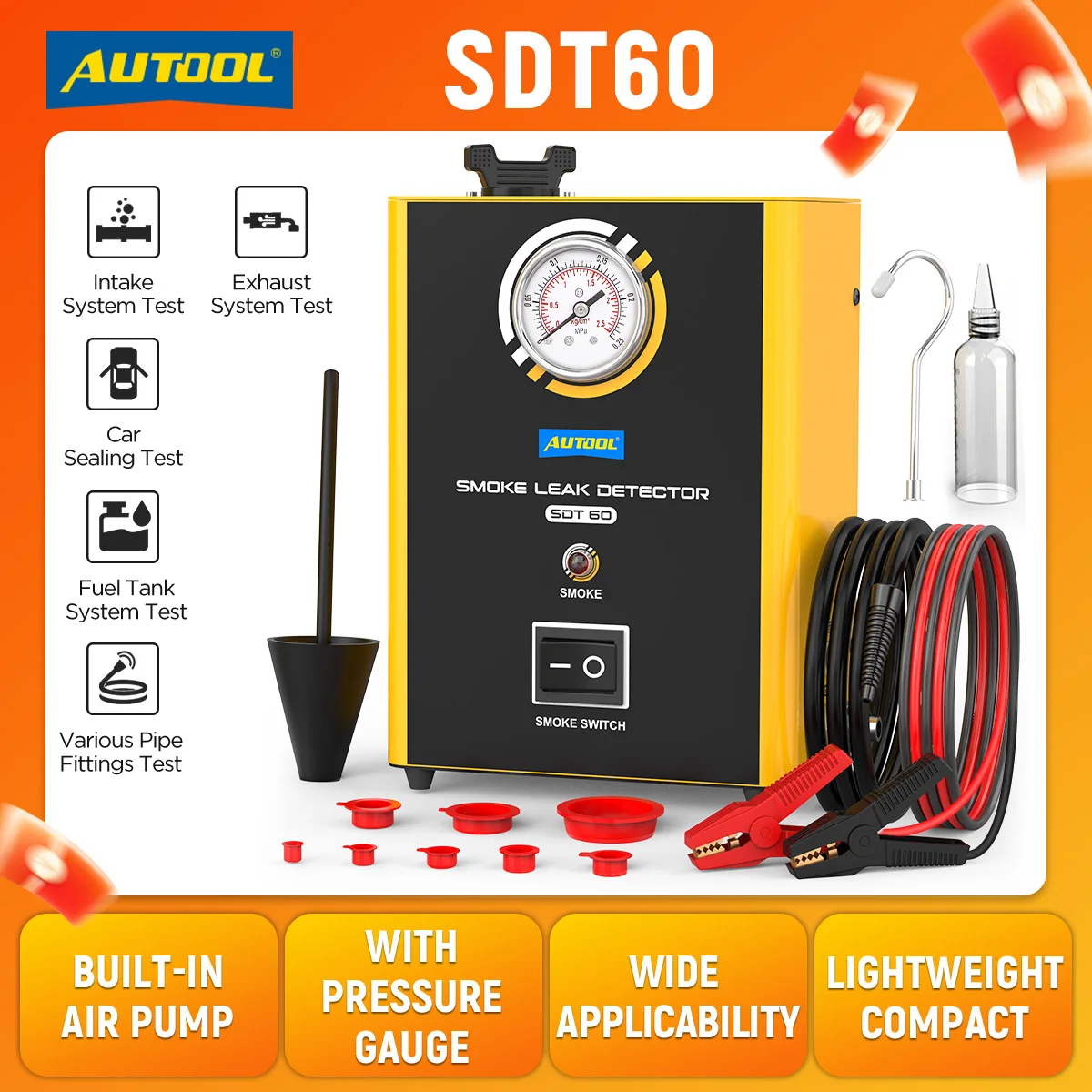 SDT50 Rooklekdetector, EVAP-lektester, brandstofvlekdetector, vacuümlektester, autobuis, EVAP-rookmachine, lektester voor DC 12 V voertuigen