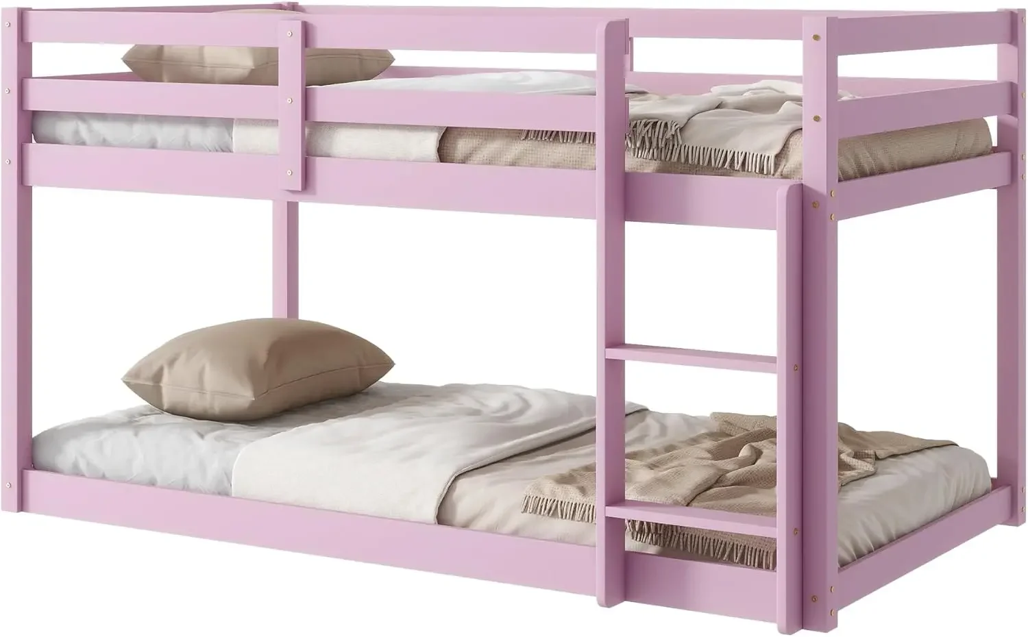 Beliches baixos para crianças, Twin Over, Estrutura para beliche no chão, Cama Loft Júnior para Crianças, Meninos, Meninas, Adolescentes, Rosa