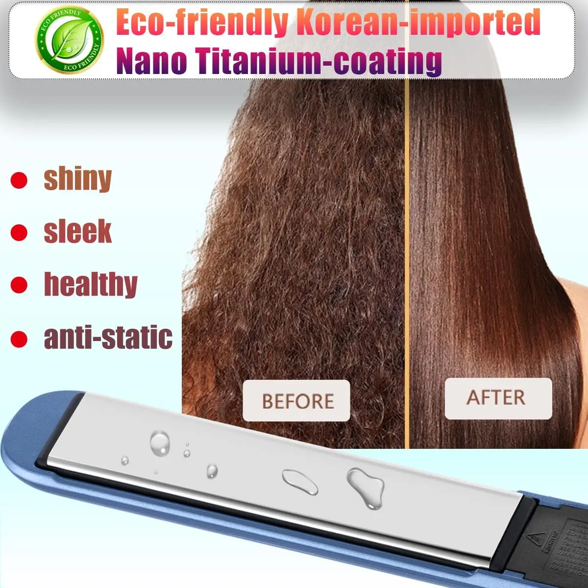 Nano Titanium Hair Straightener 1 inch 3D Floating Plate Fast Heating Flat Iron for All Hair Types with Travel Pouch Dual Voltage view 3