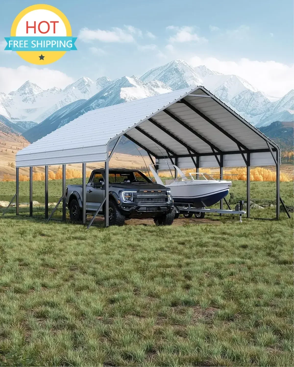 Flash Sale 20'x25'x13' Metal Carport for 2 Cars, Heavy Duty Car Ports for Heavy Snow, Reinforced Frame, Tall Metal Car Ports