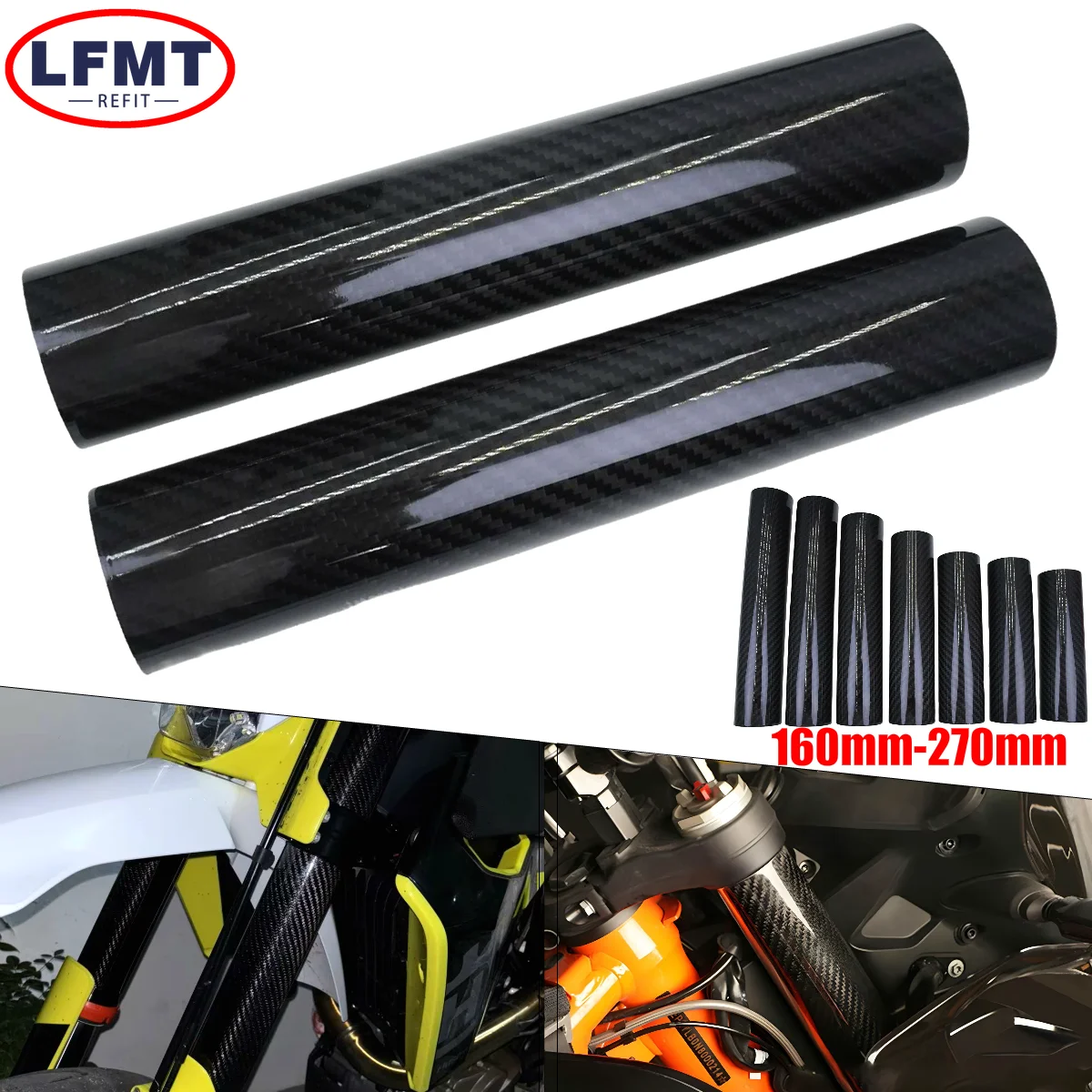 Image of Motorrad 160mm-270mm Carbon Fiber Gabel Shock Protector Schutz Für KTM Honda Yamaha Kawasaki Suzuki etc Universal