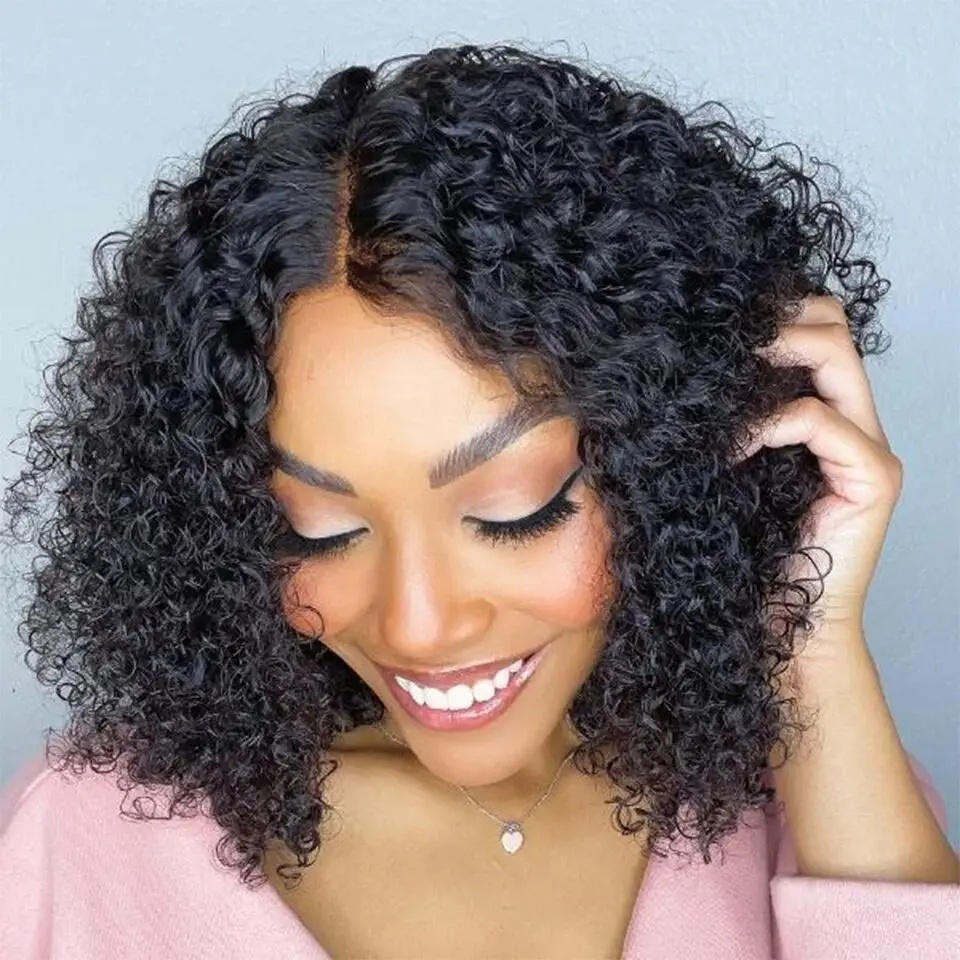 Short Curly Bob Wig Brazilian Human Hair Lace Front Wigs 13*6*1 T Part Lace Front Wig Deep Wave Wig For Black Women 180 Density