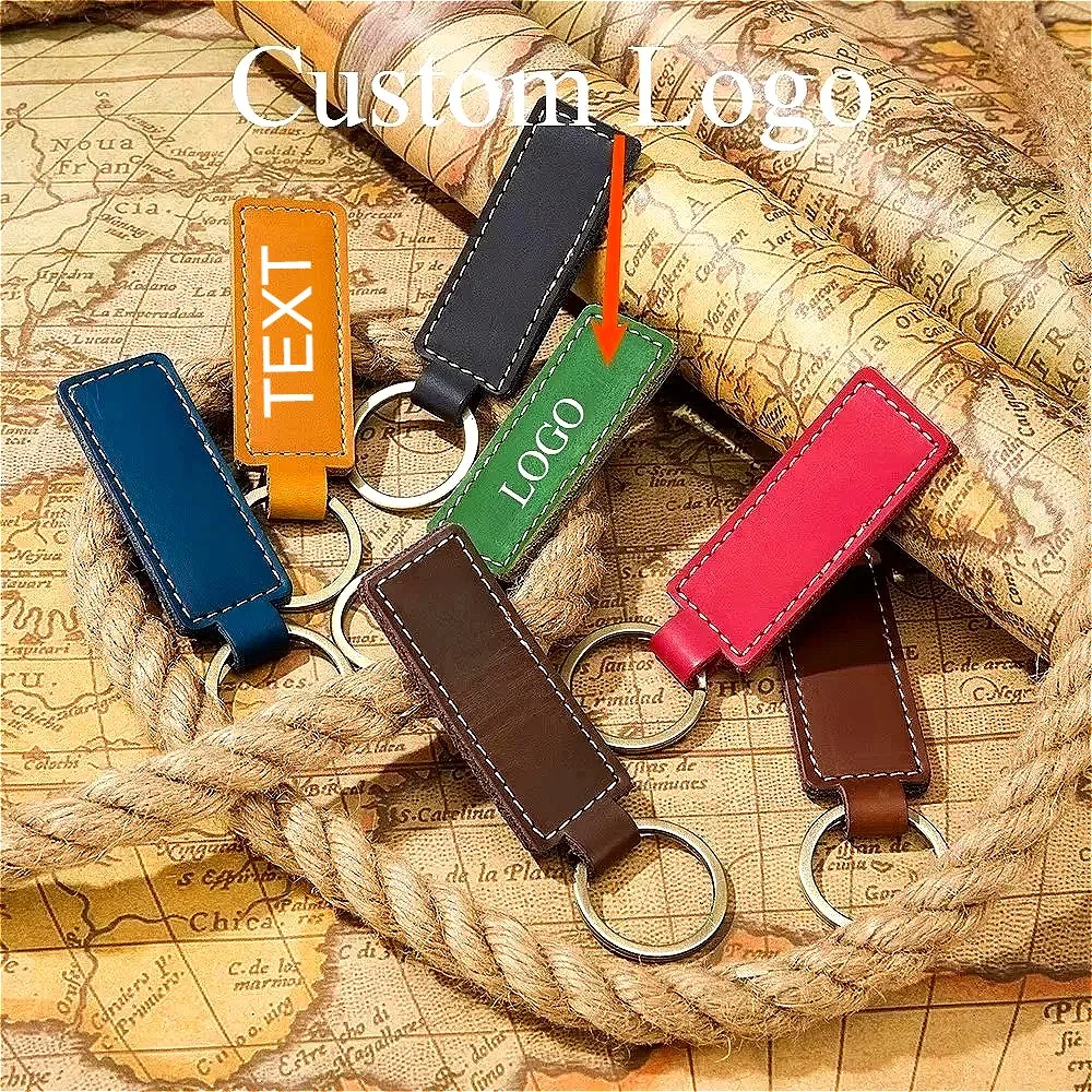 

Custom Double Side Fashion PU Leather Car Moto Keychain Metal Simple Name Logo Men Women Keyring Solid Buckle Key Chain Gift