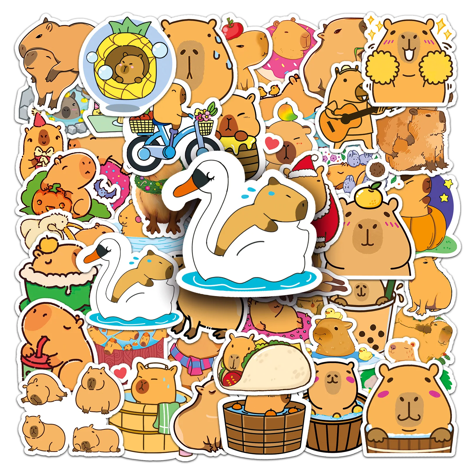 

10/30/50PCS Kawaii Aesthetic Capybara Cute Cartoon Animal Decals Stickers for Water Cup Phone Computer Notebook Stationery