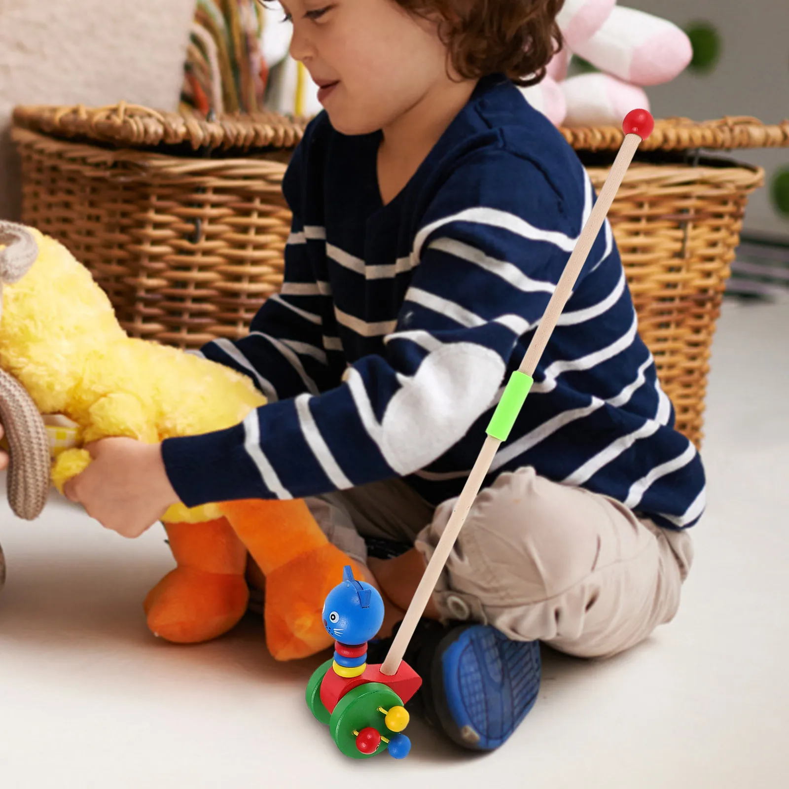 Wooden Cartoon Animal Push Walker Safe Rounded Edges Toddler Walking Aid Learning Plaything Baby Push Along Toys