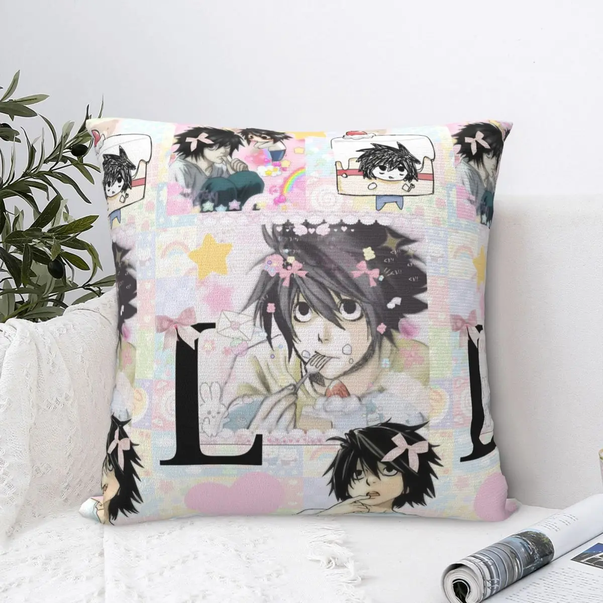 L Lawliet Square Pillowcases Polyester Seat Deathnotes Anime Cushion Case Creative Home Decoration Pillow Cover 45*45