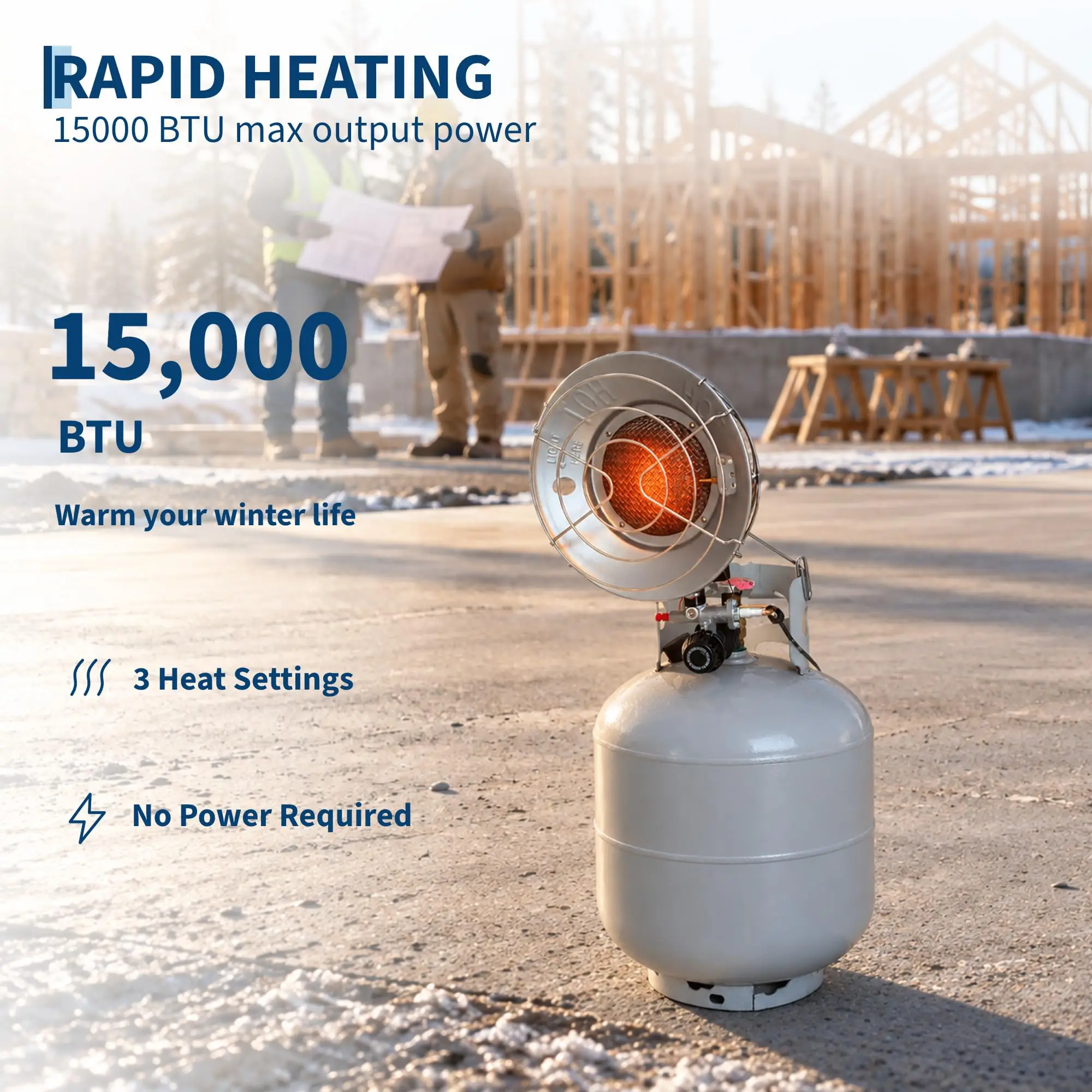 15000 BTU Portable Propane Tank Top Heater, 3 Heat Settings, Safety Shutoff, For 20 lb Tanks, Outdoor Camping & Construction Gas Heater