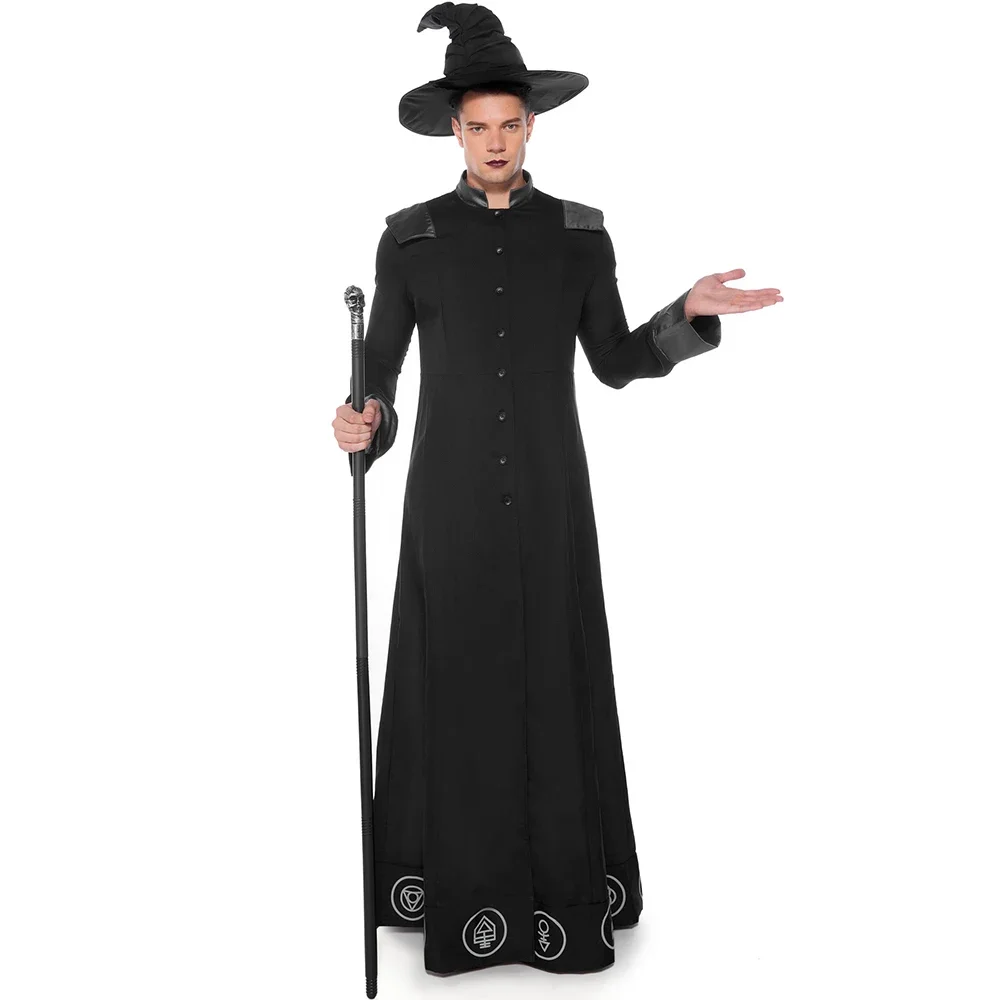 Erwachsene schwarze Magie Zauberer Zauberer Warlock Kostüm Magier Cosplay für Männer Halloween Purim Party Kostüme Kostüm