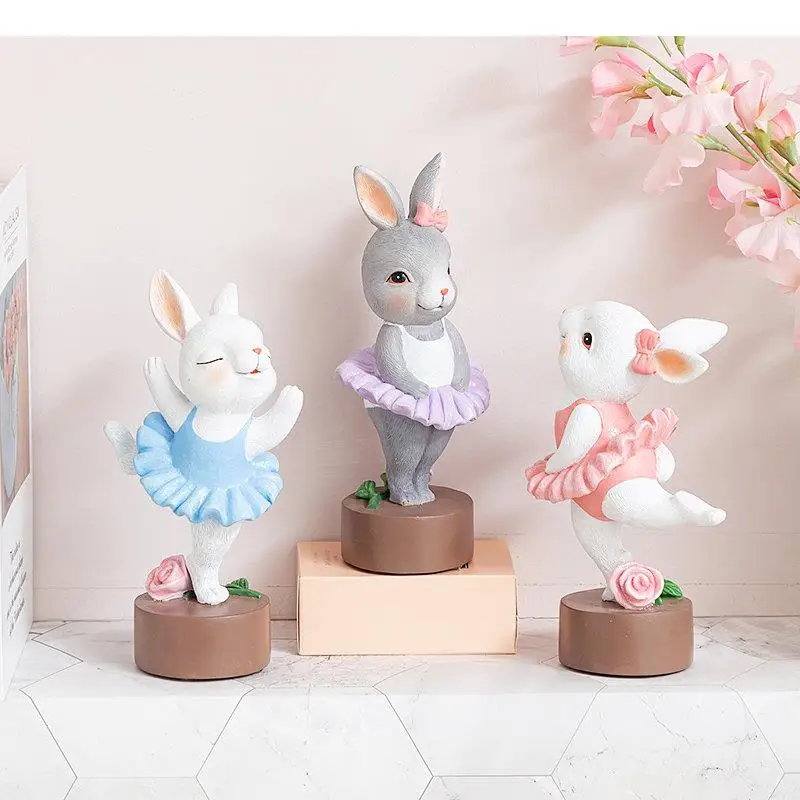 Rabbit Ballerina Sculpture Desk Decoration Ballet Dancer Ornaments Animal Statue Resin Crafts Modern Home Decor