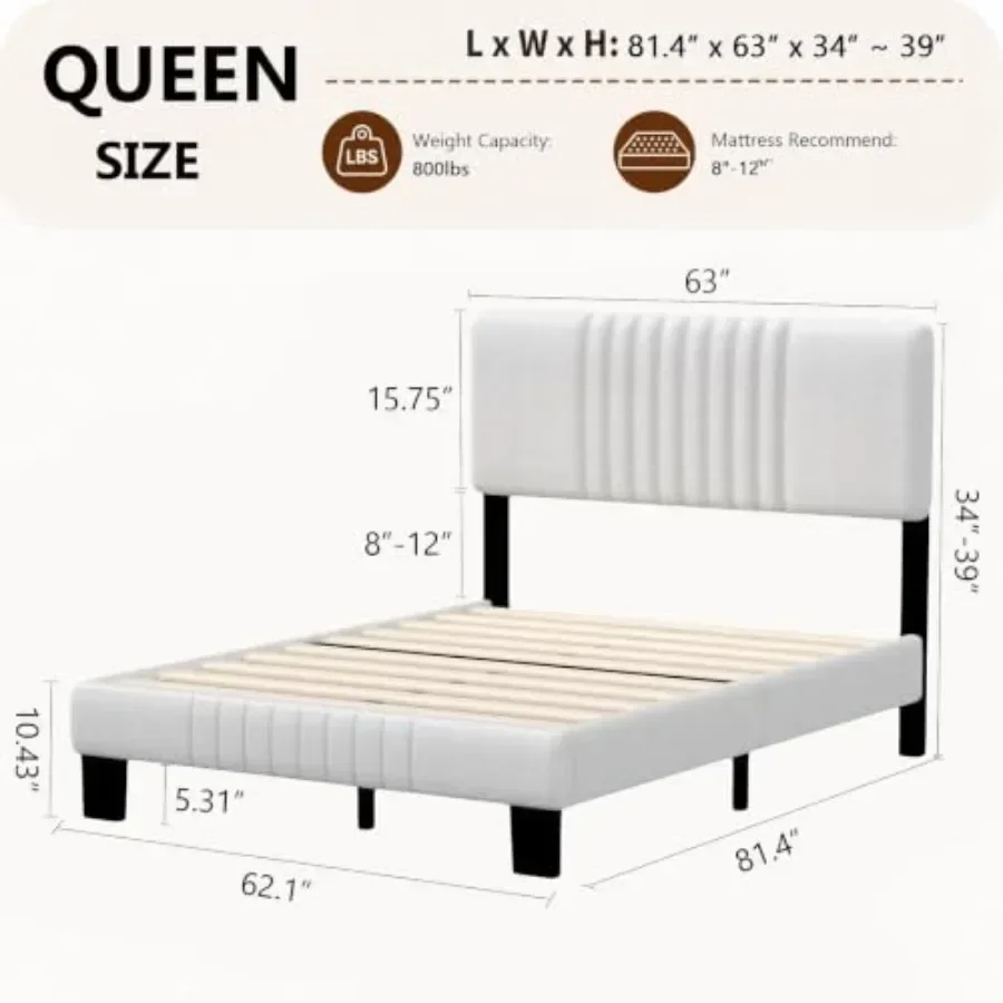 Queen Size Metal Platform Bed Frame in Black Steel for Bedroom Use: Heavy-Duty, Noise-Free, Adjustable Headboard Compatible, No