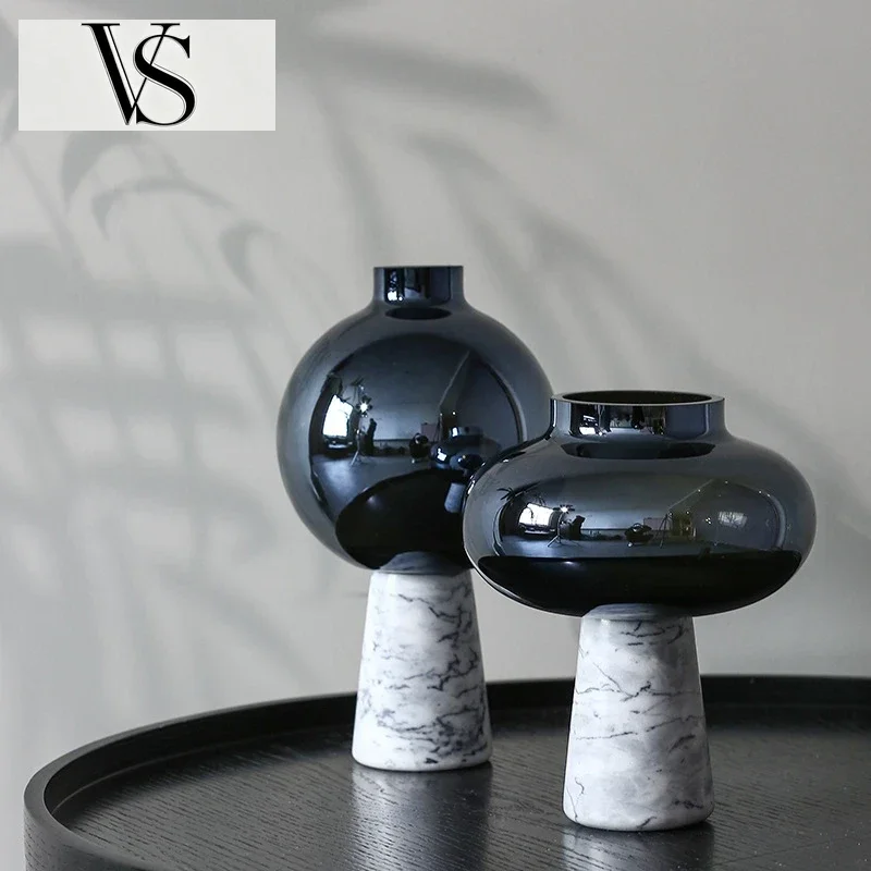 Flower Handicraft Vase Glass Ornaments Arrangement Flower Accessories Home Decoration Glass Marble Vase Geometric Circle Star