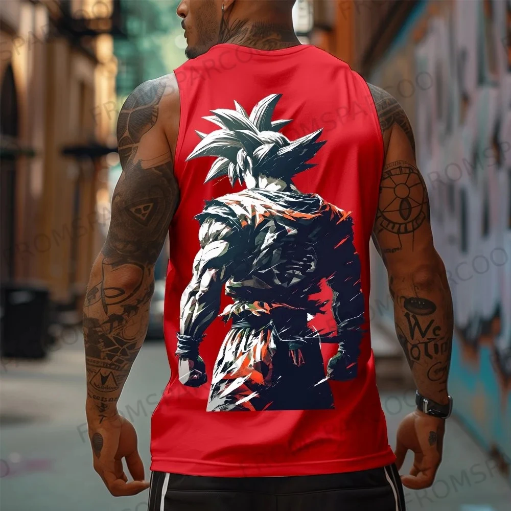 Dragon Ball Anime Goku Peripheral Printed Tank Top Men's Sports and Leisure Loose Summer Fashion Cotton Tank Top view 3