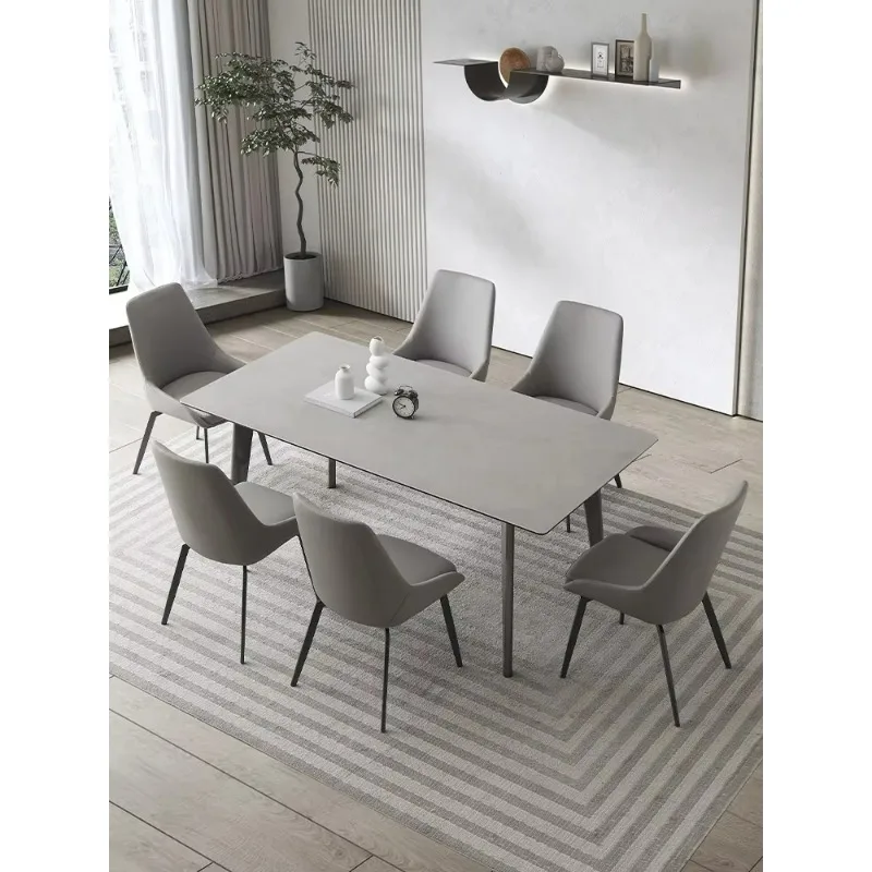 Factory Direct Compatible WithGrey Rock Slab Dining Table Rectangular Household Stainless Steel Dining Table