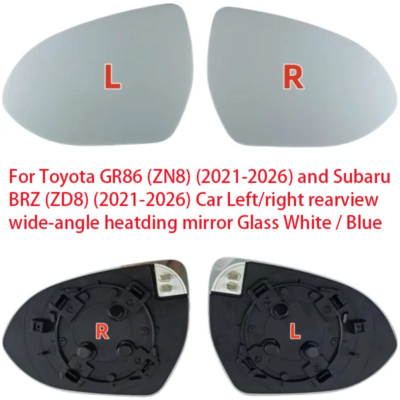 For Toyota GR86 (ZN8) 2021-2026 and Subaru BRZ (ZD8) (2021-2026 Car Left/Right Rearview Wide-Angle Heated Mirror Glass White/Blu