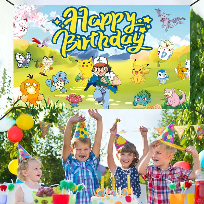 Pokemon Backdrop Decoration Kid Boy Girl 1st Birthday Party  Baby Shower Pikachu Anime Photography Background Banner Poster Prop