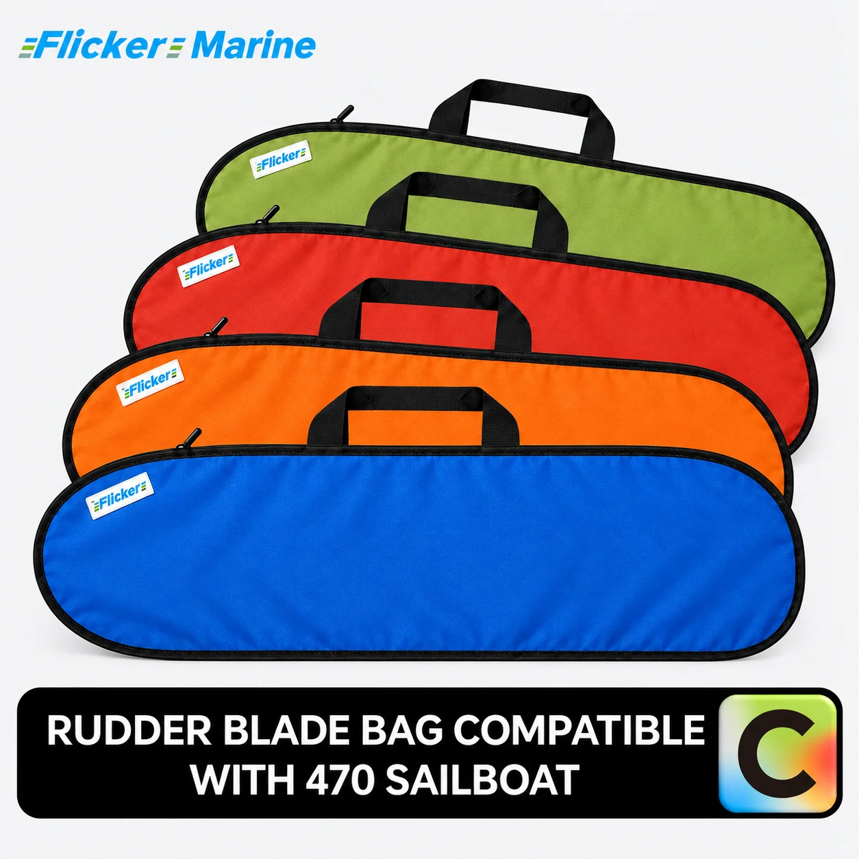 FLICKER MARINE Rudder Blade Bag Compatible with 470 Sailboat, Polyester Durable UV Resistant Secure Fit Protective Storage Bag